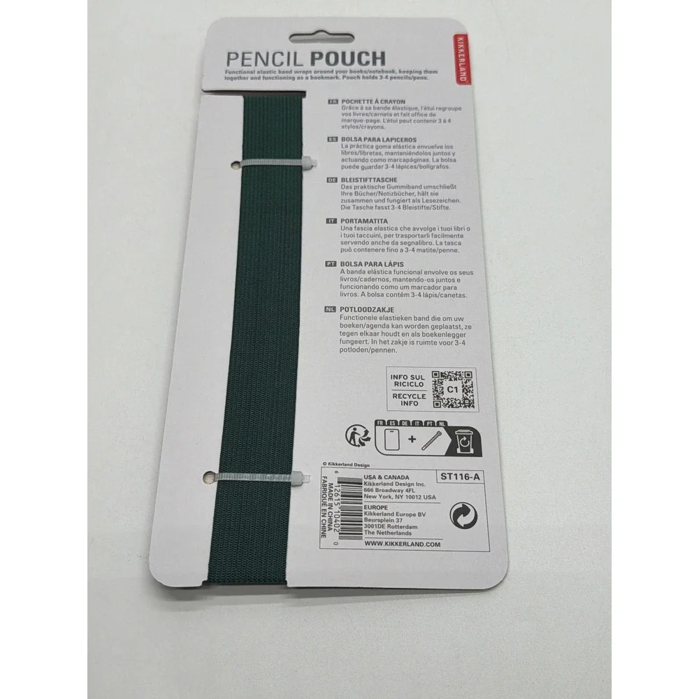 Kikkerland Pencil Pouch Elastic Band Notebook Pen Holder Cream Green ST116-A NEW